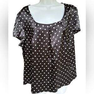 Kasper - True Vintage 1980s Satin Feel Black and White Polka Dot Blouse - 16 18